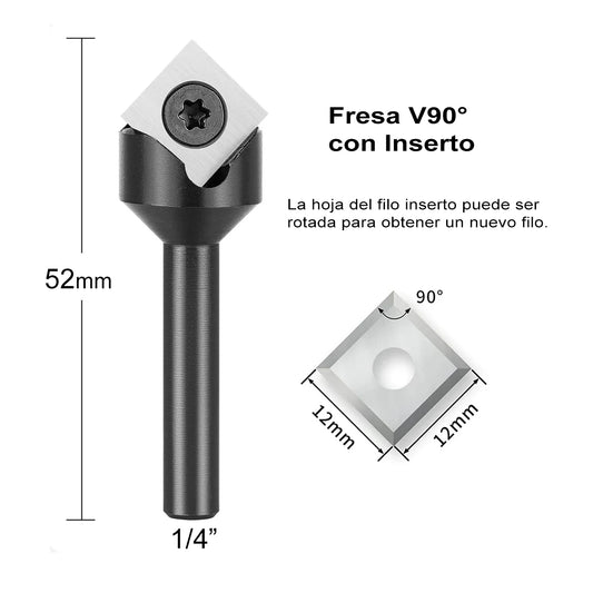 Fresa grabado y biselado V90° con Inserto