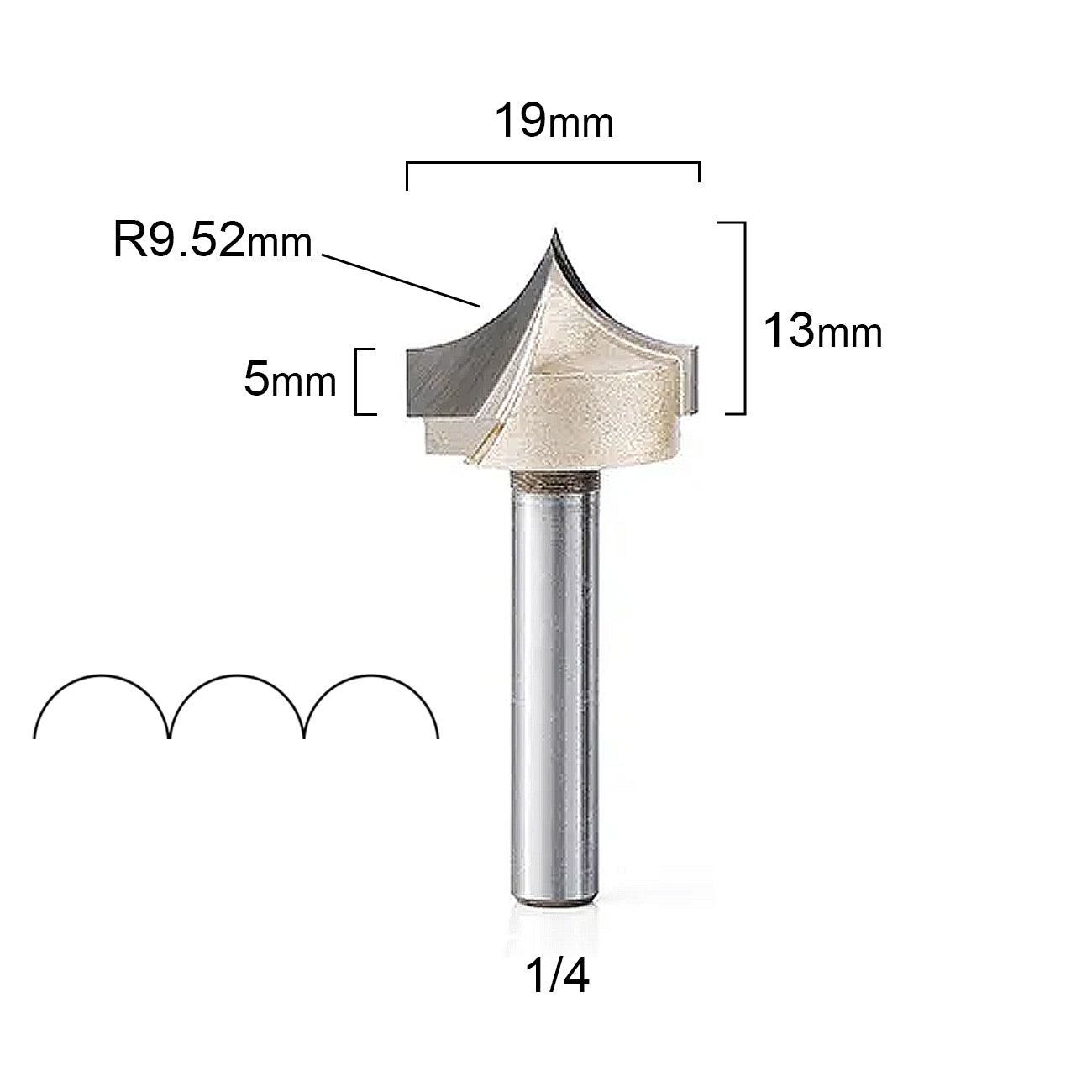 Fresa Moldura Concava punta flecha 1/4x19mm